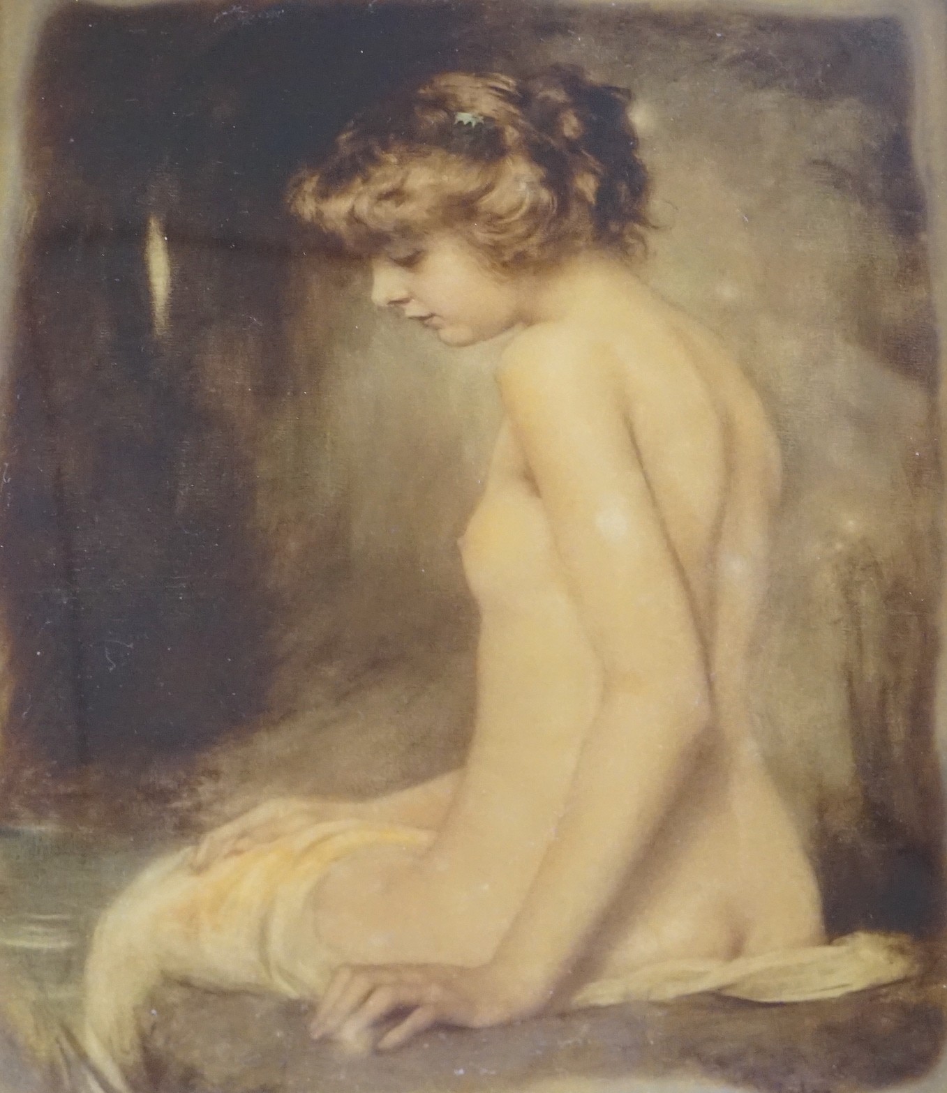 An early 20th century crystoleum, Seated female nude, 25 x 20cm